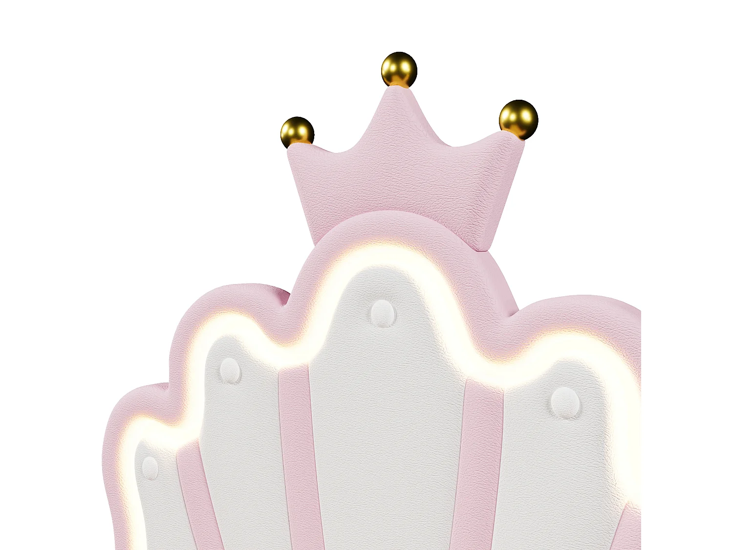 Lit coffre 90 x 200 cm - Lit enfant avec bande lumineuse LED et tête de lit en forme de couronne - PU rose - sans matelas