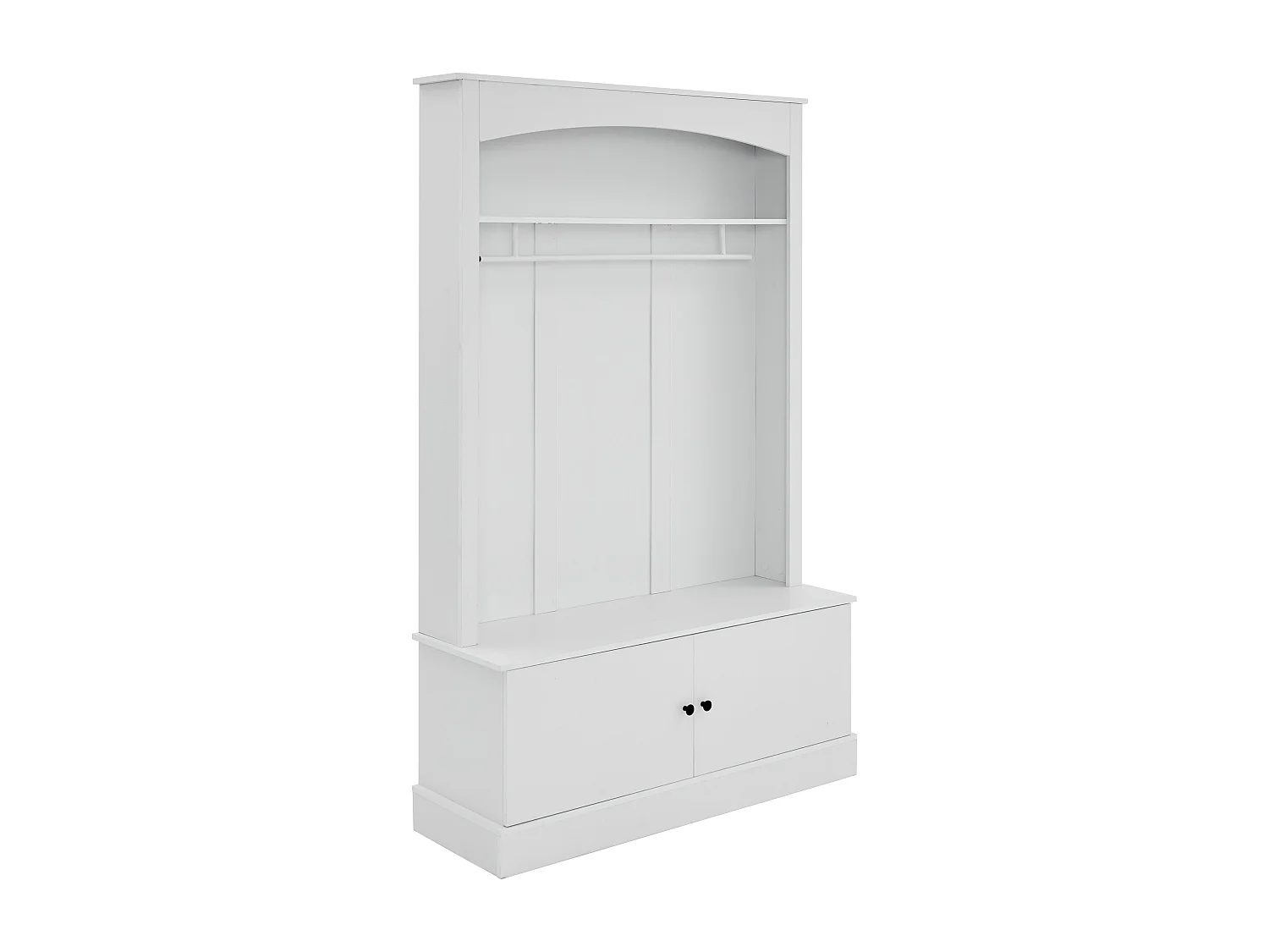 Porte manteau blanc à 2 portes - Vestiaire avec tringle à vêtements et étagères ouvertes - etagères réglables