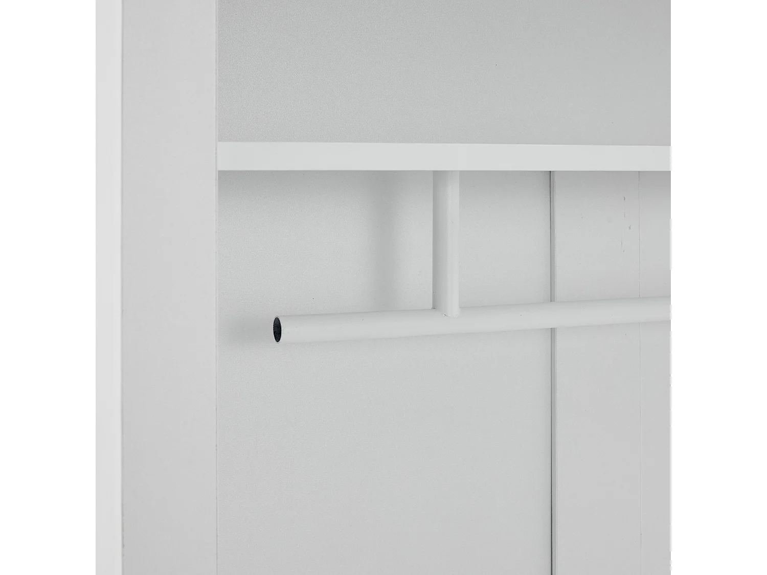 Porte manteau blanc à 2 portes - Vestiaire avec tringle à vêtements et étagères ouvertes - etagères réglables