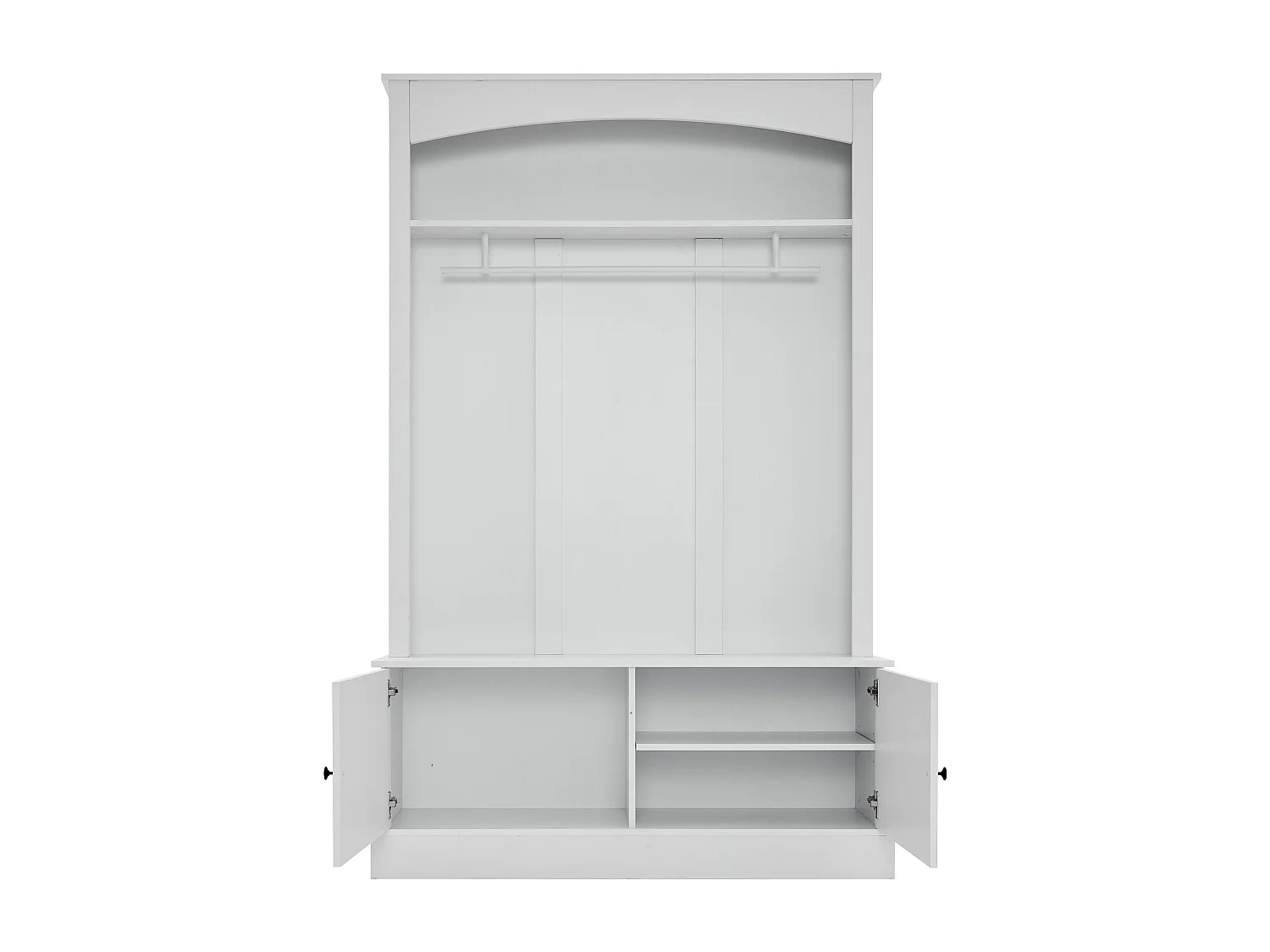 Porte manteau blanc à 2 portes - Vestiaire avec tringle à vêtements et étagères ouvertes - etagères réglables