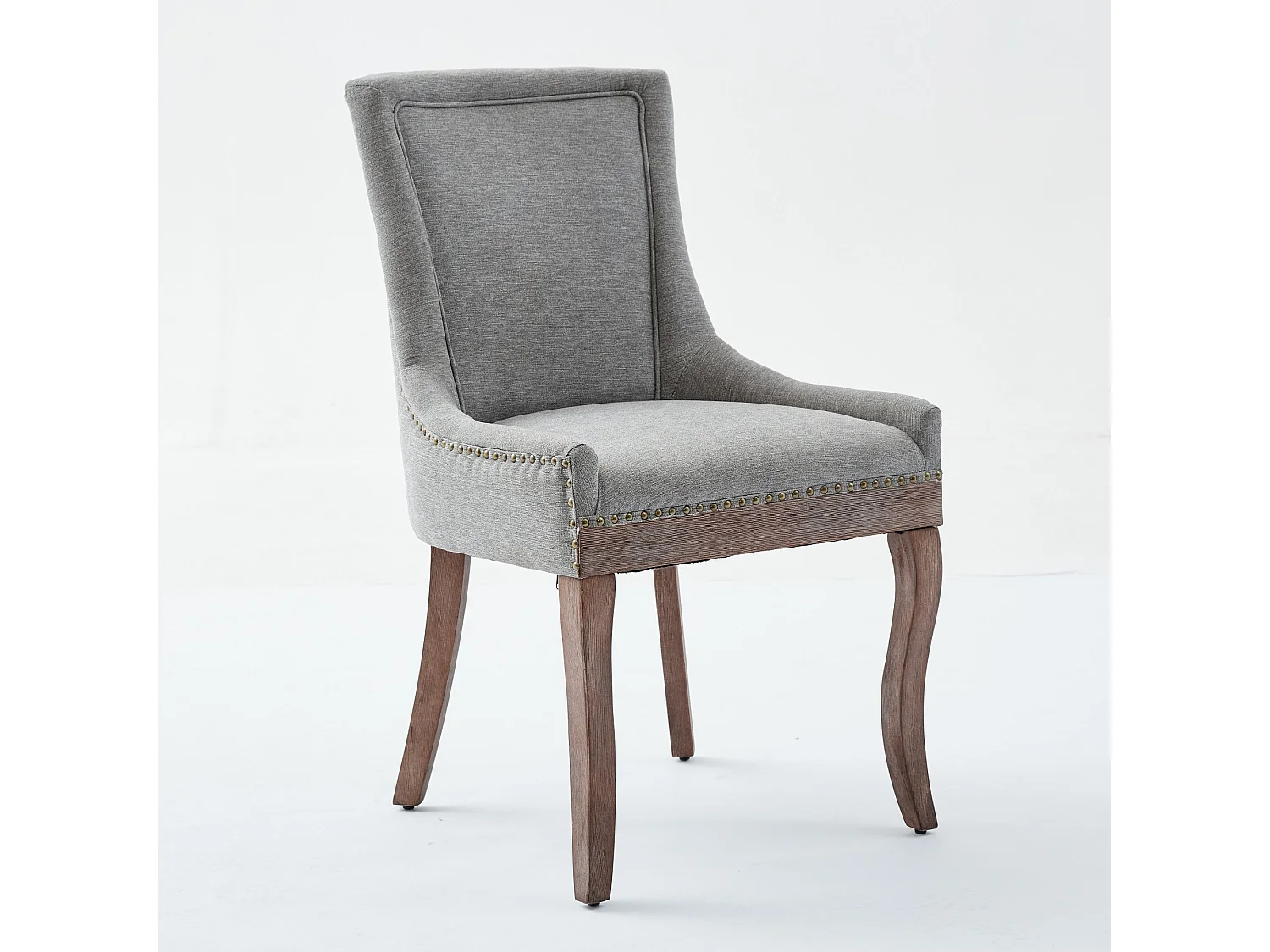 Set van 2 eetkamerstoelen - Eetkamerstoelen met gestoffeerde rugleuning en bronzen studs - grijs