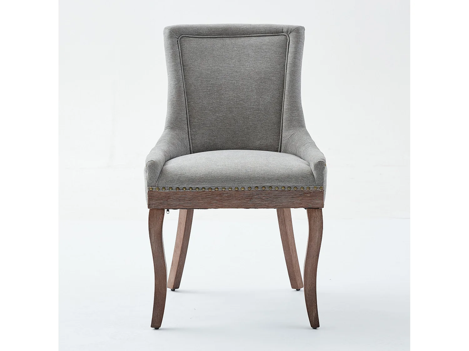 Set van 2 eetkamerstoelen - Eetkamerstoelen met gestoffeerde rugleuning en bronzen studs - grijs