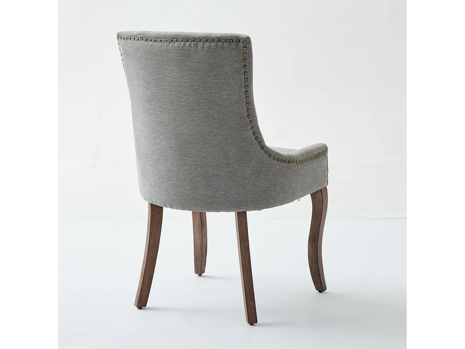 Set van 2 eetkamerstoelen - Eetkamerstoelen met gestoffeerde rugleuning en bronzen studs - grijs