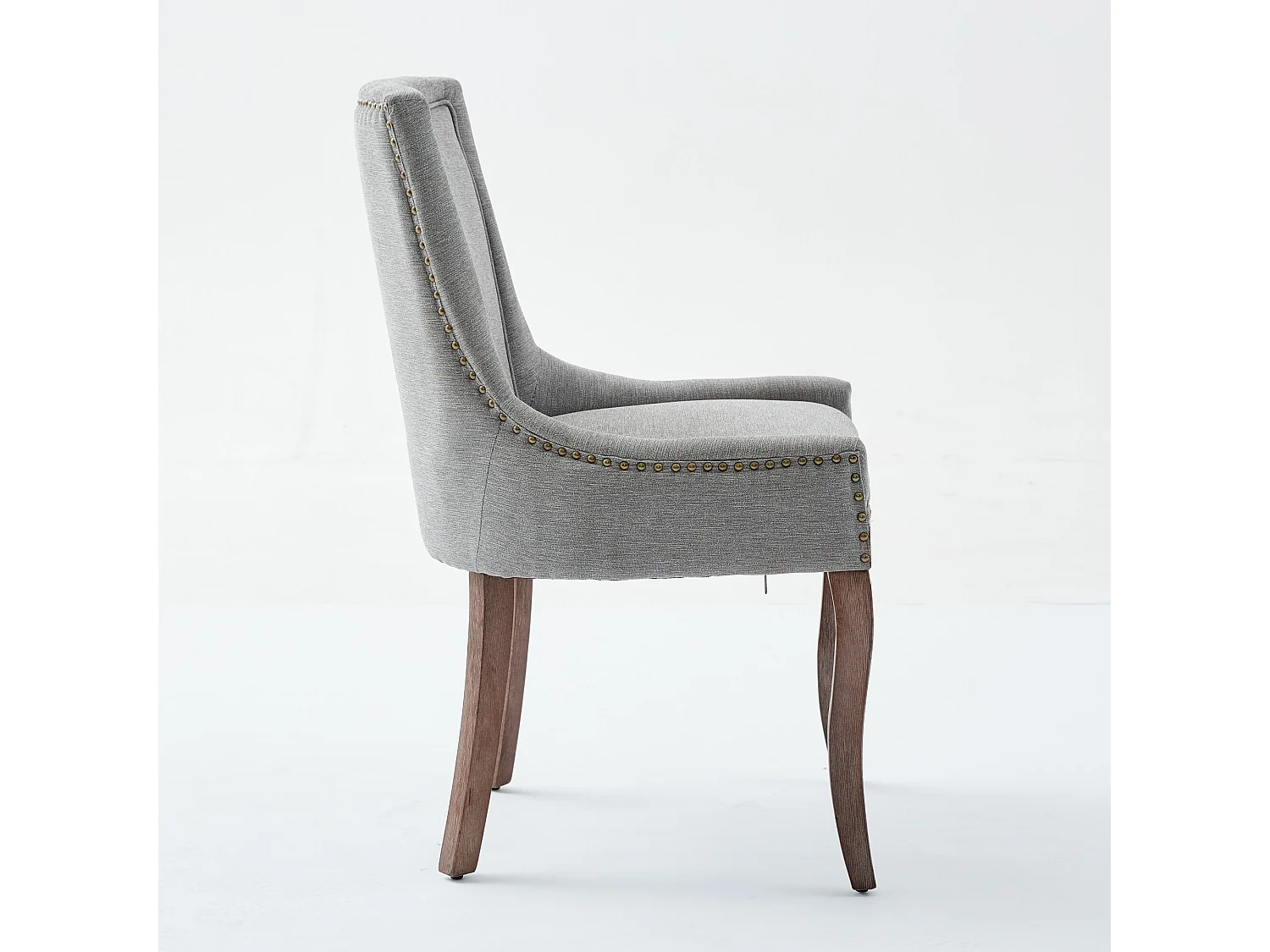 Set van 2 eetkamerstoelen - Eetkamerstoelen met gestoffeerde rugleuning en bronzen studs - grijs