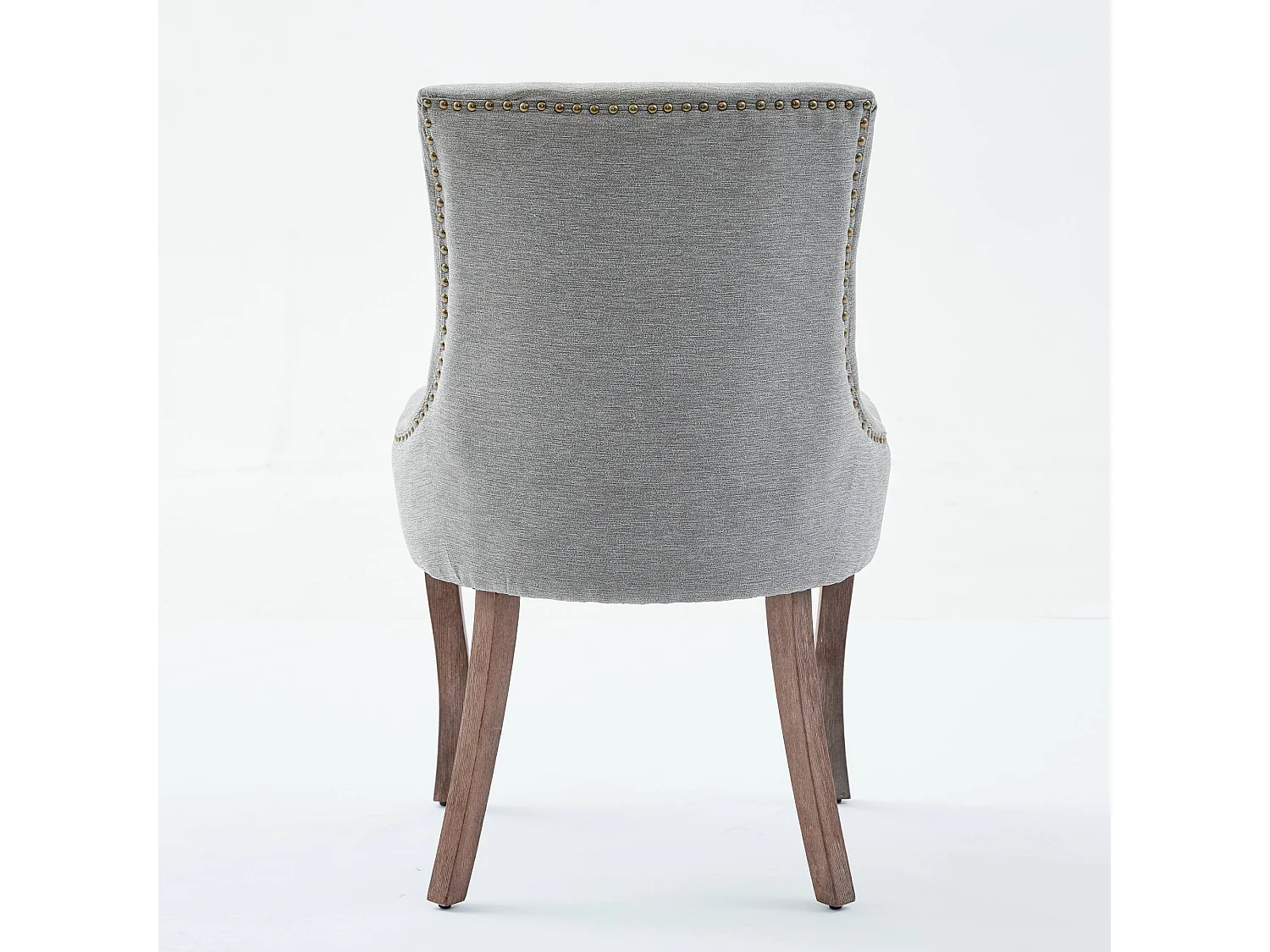 Set van 2 eetkamerstoelen - Eetkamerstoelen met gestoffeerde rugleuning en bronzen studs - grijs