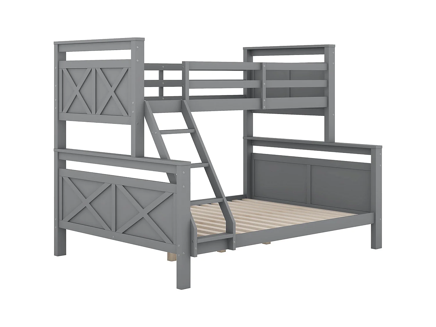 Stapelbedden 90 x 200 cm en 140 x 200 cm - Tienerbed met ladder en uitvalbeveiliging - grijs hout - matras niet inbegrepen