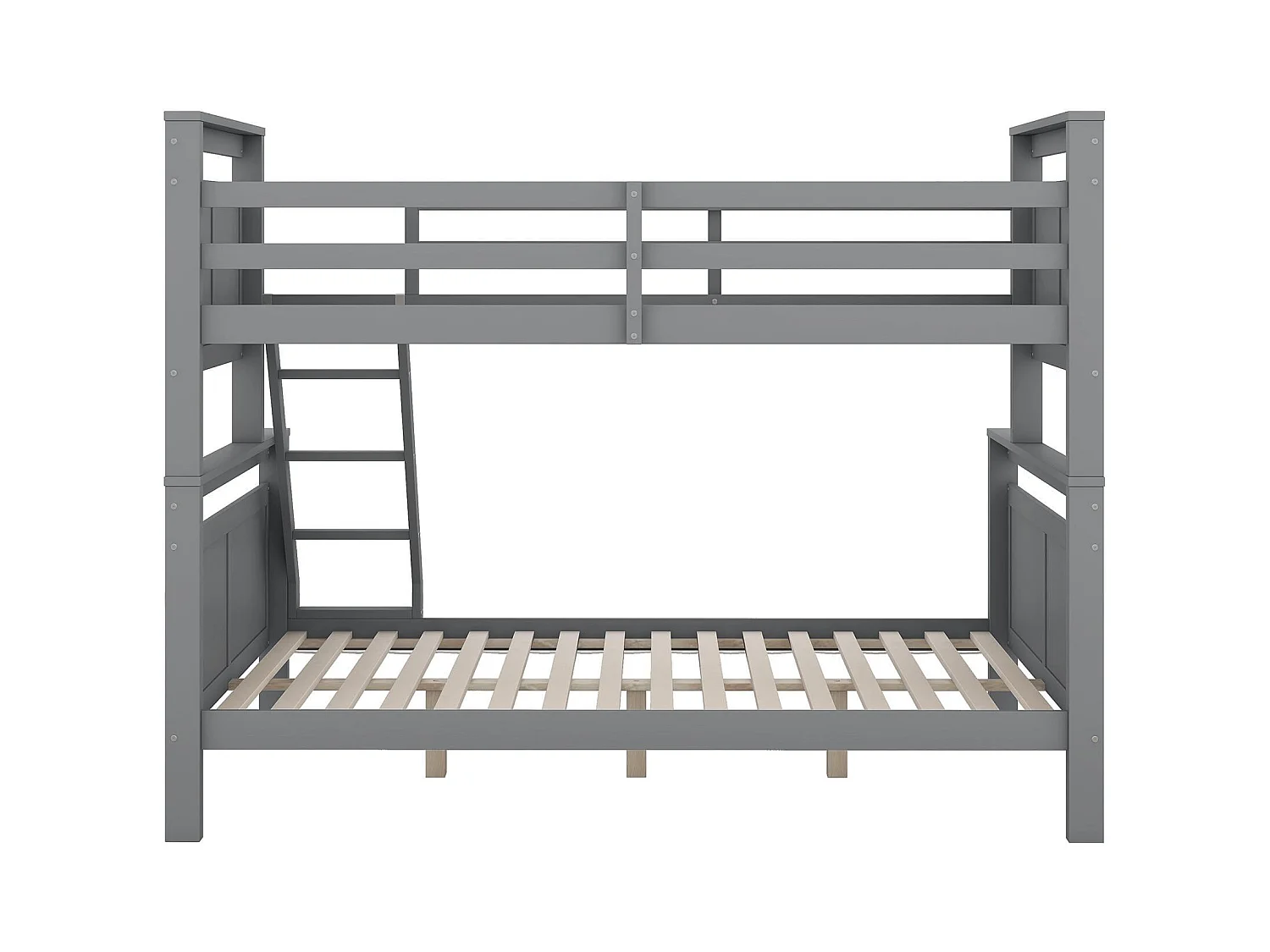 Stapelbedden 90 x 200 cm en 140 x 200 cm - Tienerbed met ladder en uitvalbeveiliging - grijs hout - matras niet inbegrepen