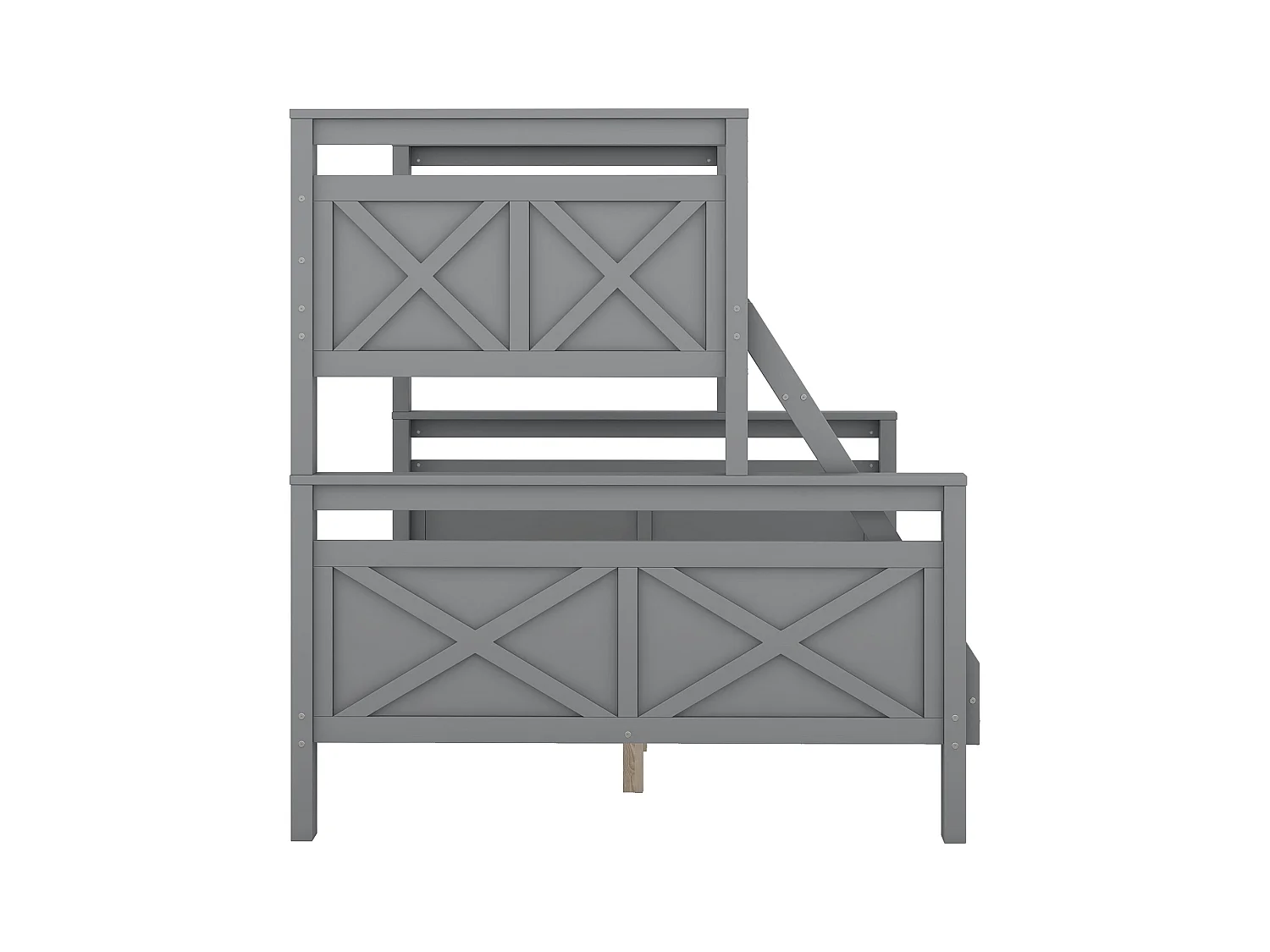 Stapelbedden 90 x 200 cm en 140 x 200 cm - Tienerbed met ladder en uitvalbeveiliging - grijs hout - matras niet inbegrepen