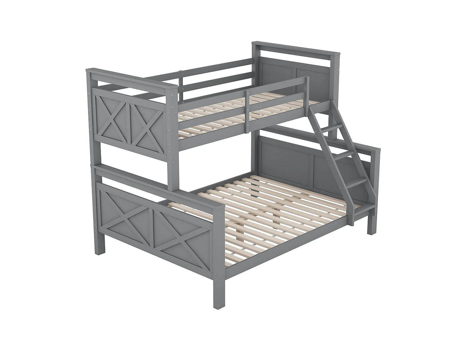 Stapelbedden 90 x 200 cm en 140 x 200 cm - Tienerbed met ladder en uitvalbeveiliging - grijs hout - matras niet inbegrepen