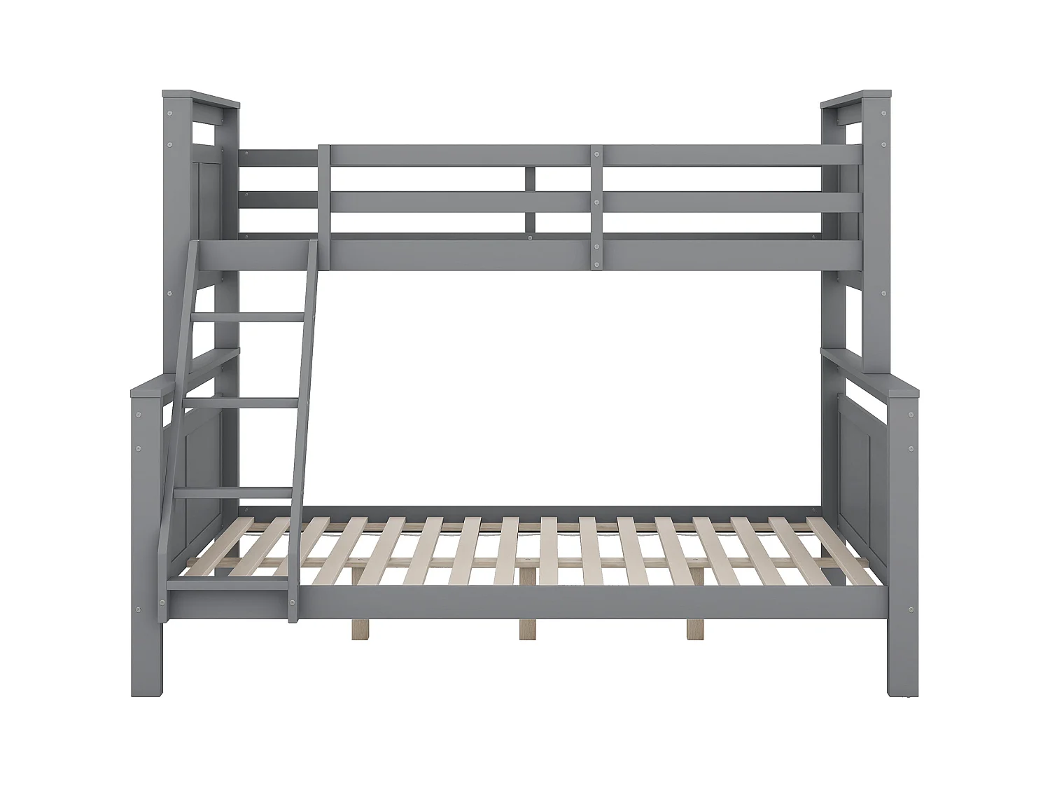 Stapelbedden 90 x 200 cm en 140 x 200 cm - Tienerbed met ladder en uitvalbeveiliging - grijs hout - matras niet inbegrepen