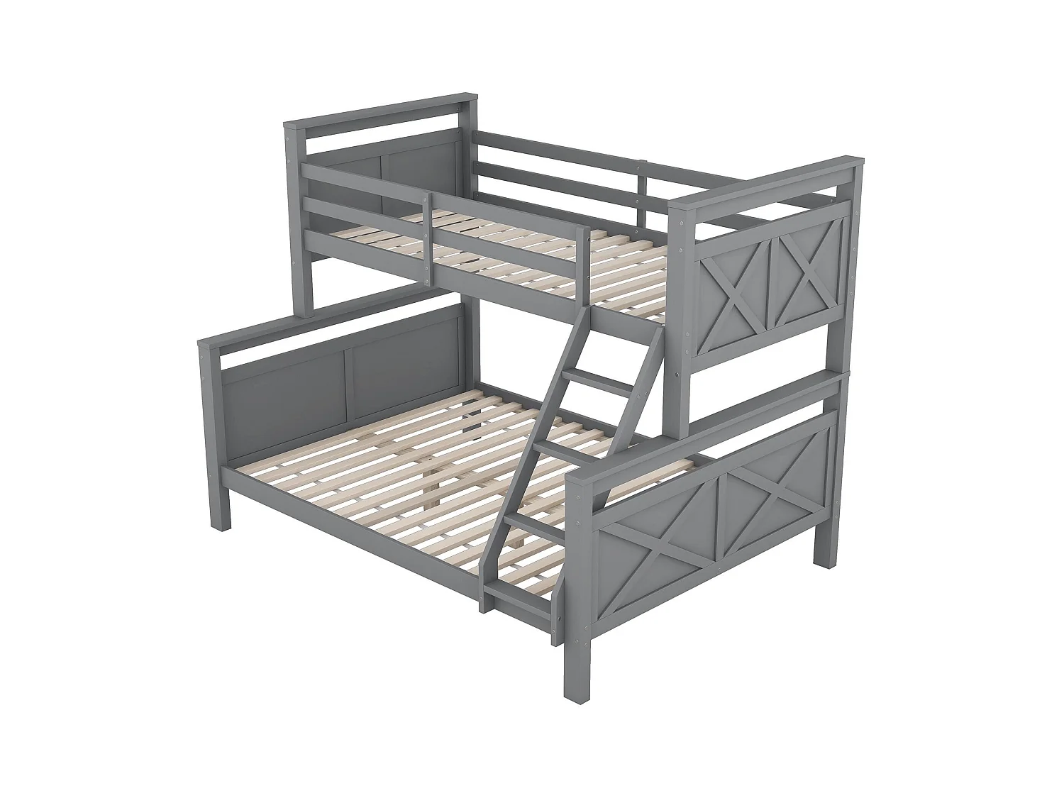 Stapelbedden 90 x 200 cm en 140 x 200 cm - Tienerbed met ladder en uitvalbeveiliging - grijs hout - matras niet inbegrepen