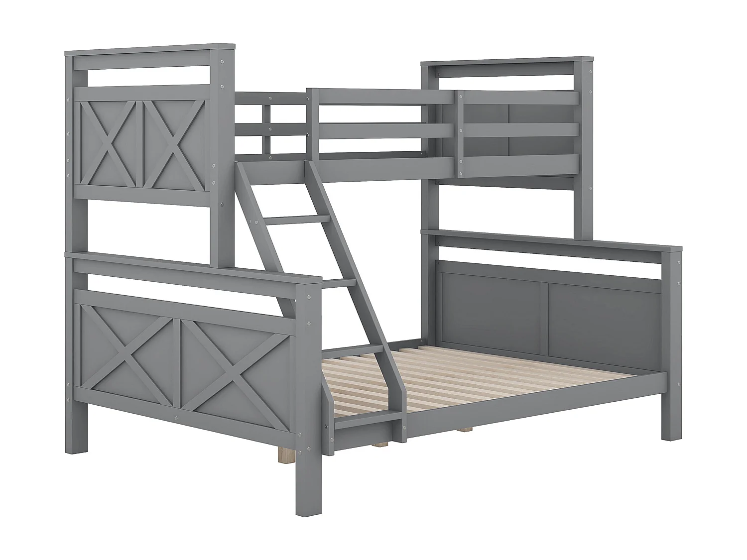 Lit superposés 90 x 200 cm et 140 x 200 cm - Lit ado avec échelle et barrières de sécurité - bois gris - matelas non inclus