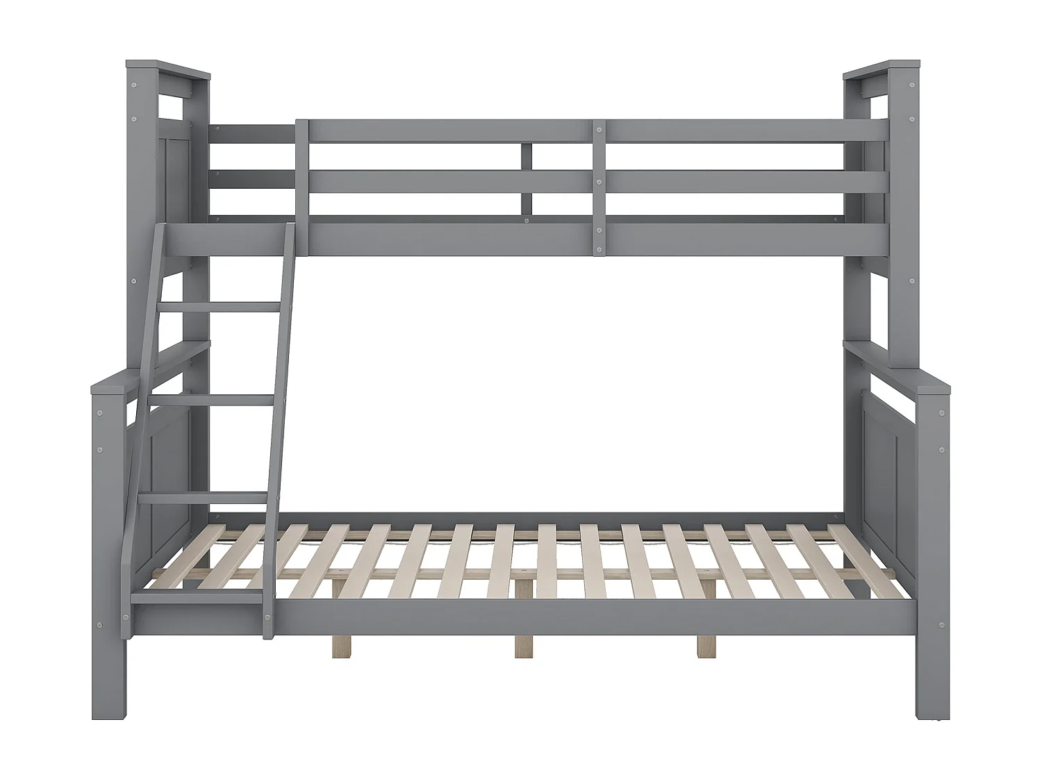 Lit superposés 90 x 200 cm et 140 x 200 cm - Lit ado avec échelle et barrières de sécurité - bois gris - matelas non inclus