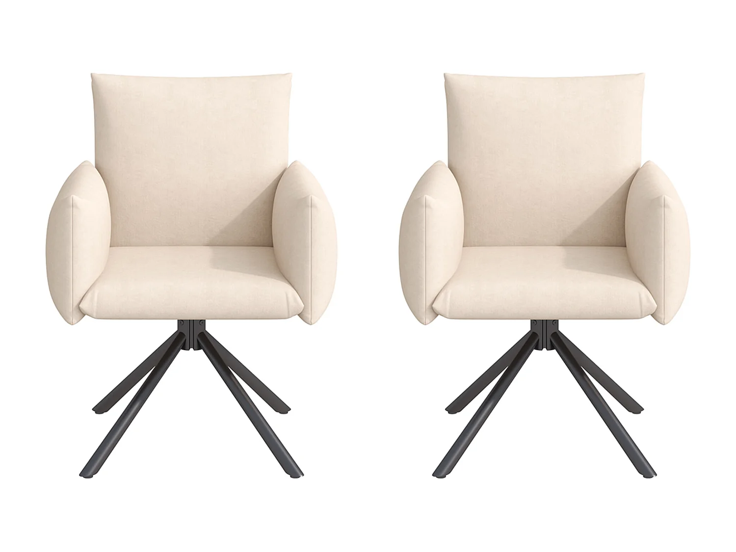 Set van 2 eetkamerstoelen - Stoel met armleuningen en 4 metalen poten - beige fluweel