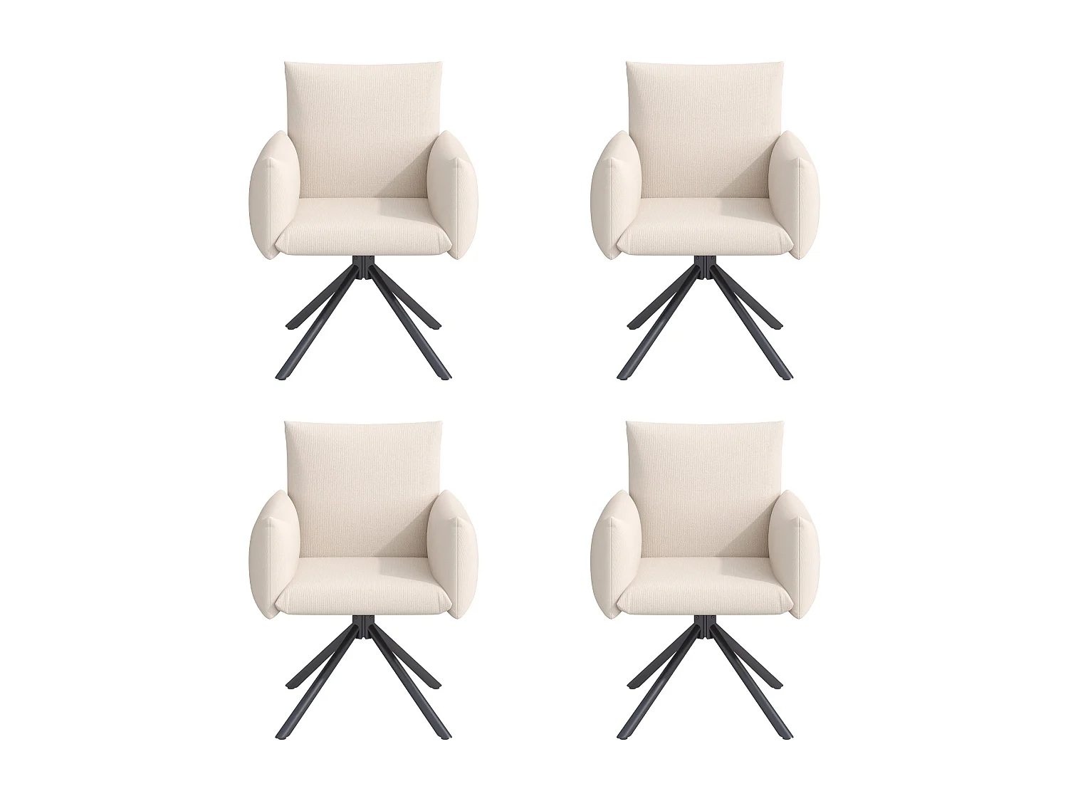 Lot de 4 chaises de salle à manger - Chaise à quatre pieds en métal avec accoudoirs - lin beige