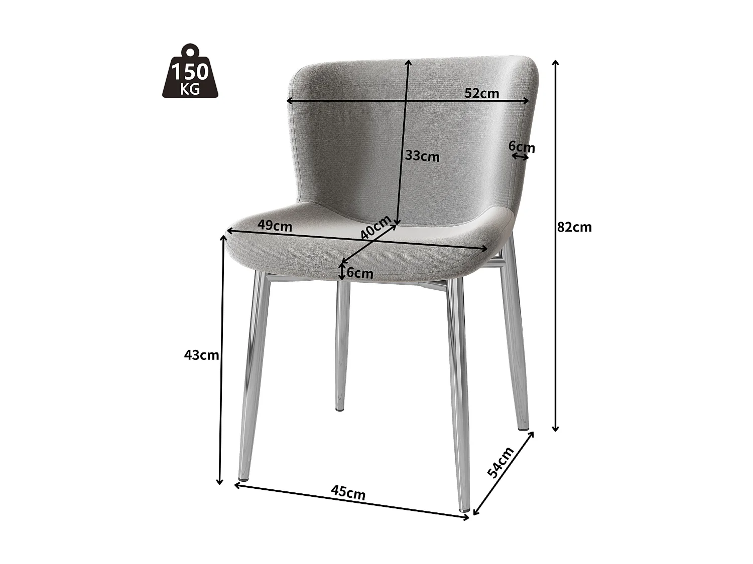Lot de 4 chaise de salle à manger - Chaise de salle à manger avec 4 pieds en métal et dossier rembourré - velours gris