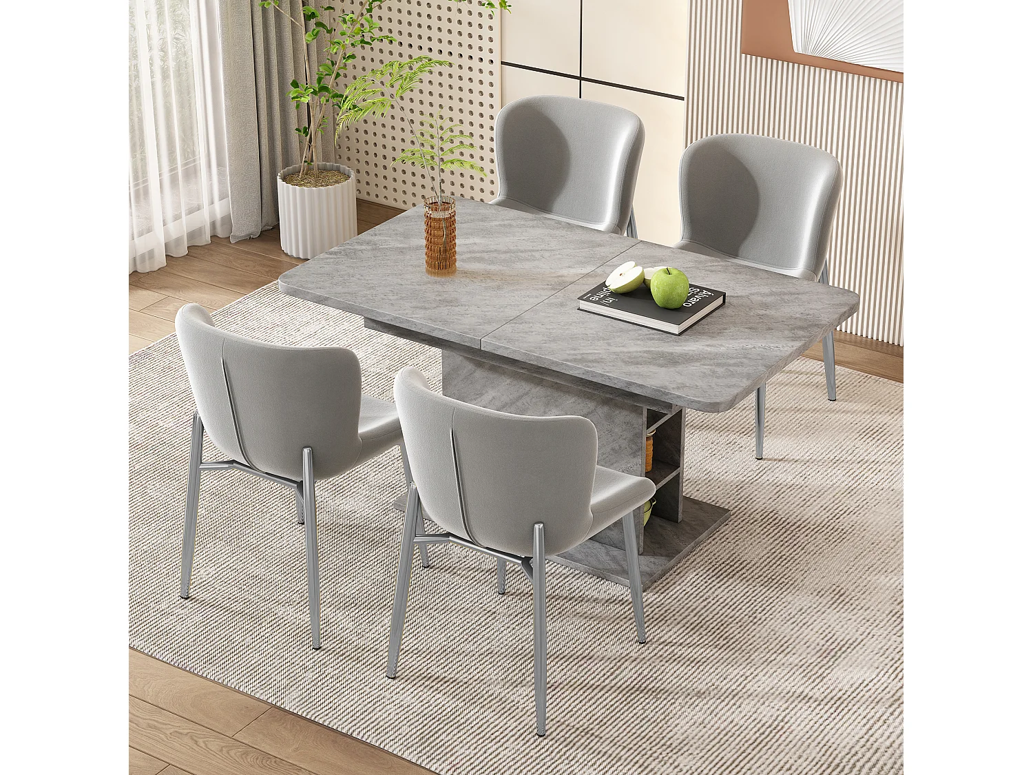 Lot de 2 chaise de salle à manger - Chaise de salle à manger avec 4 pieds en métal et dossier rembourré - velours gris