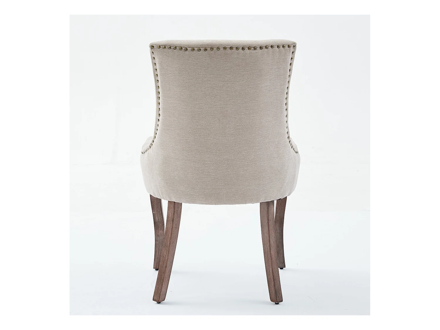 Lot de 2 chaises de salle à manger - Chaises de salle à manger avec dossier rembourré et clous bronze - beige