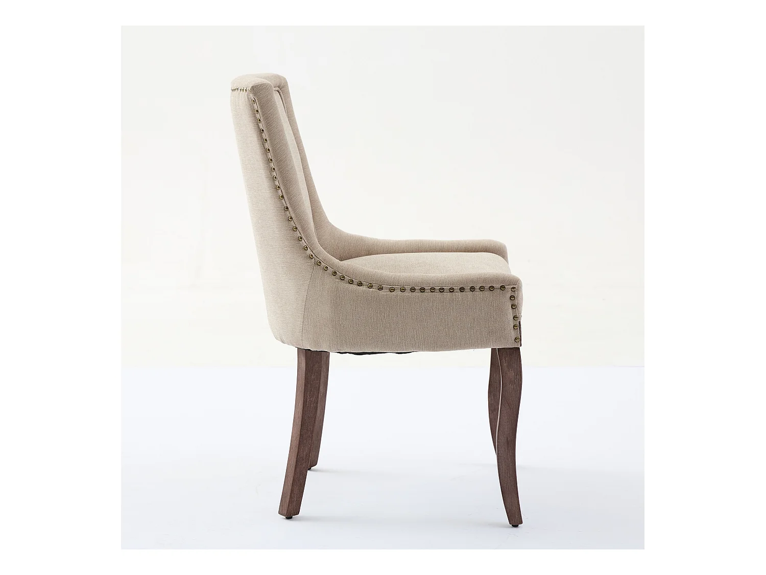 2er-Set Esszimmerstühle - Esszimmerstühle mit gepolsterter Rückenlehne und Bronzenieten - beige