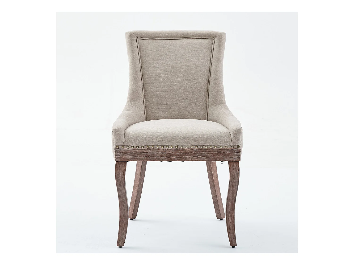 2er-Set Esszimmerstühle - Esszimmerstühle mit gepolsterter Rückenlehne und Bronzenieten - beige