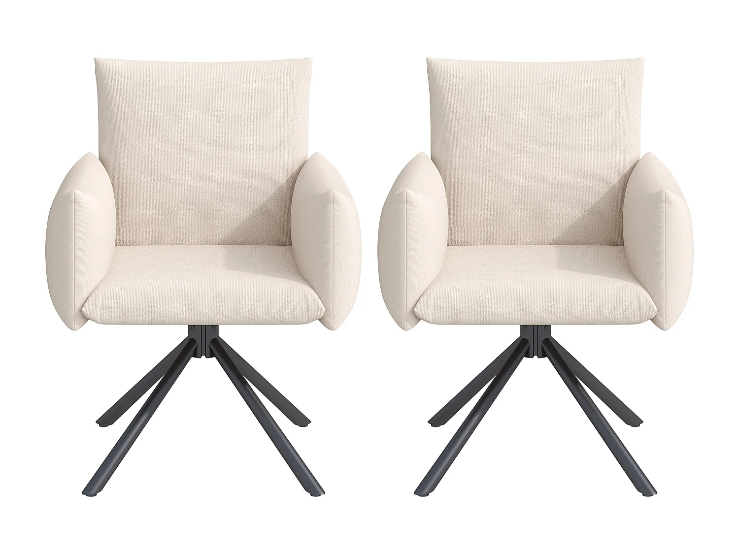 Set van 2 eetkamerstoelen - Vierpoot metalen stoel met armleuningen - beige linnen