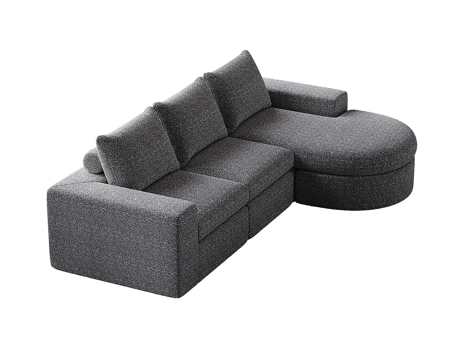 Grijze hoekbank - 3-zitsbank met 3 kussens en 2 hoofdsteunen - chenille