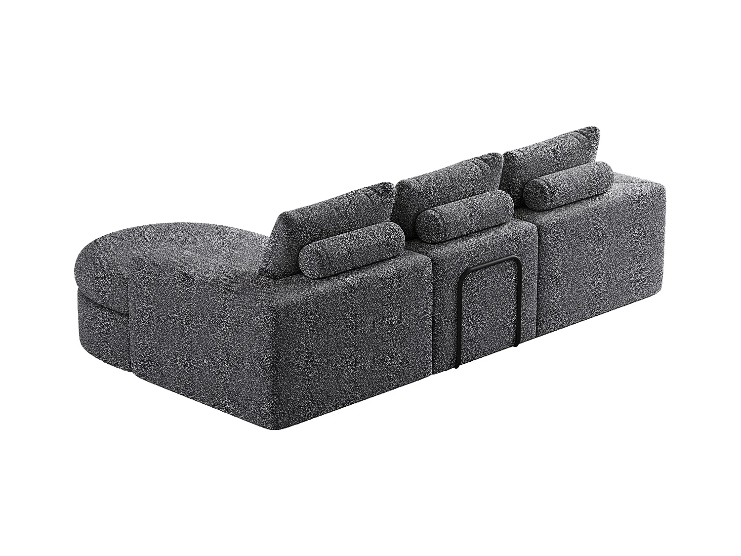 Canapé d'angle gris - Canapé 3 places avec 3 coussins et 2 appuis-têtes - chenille