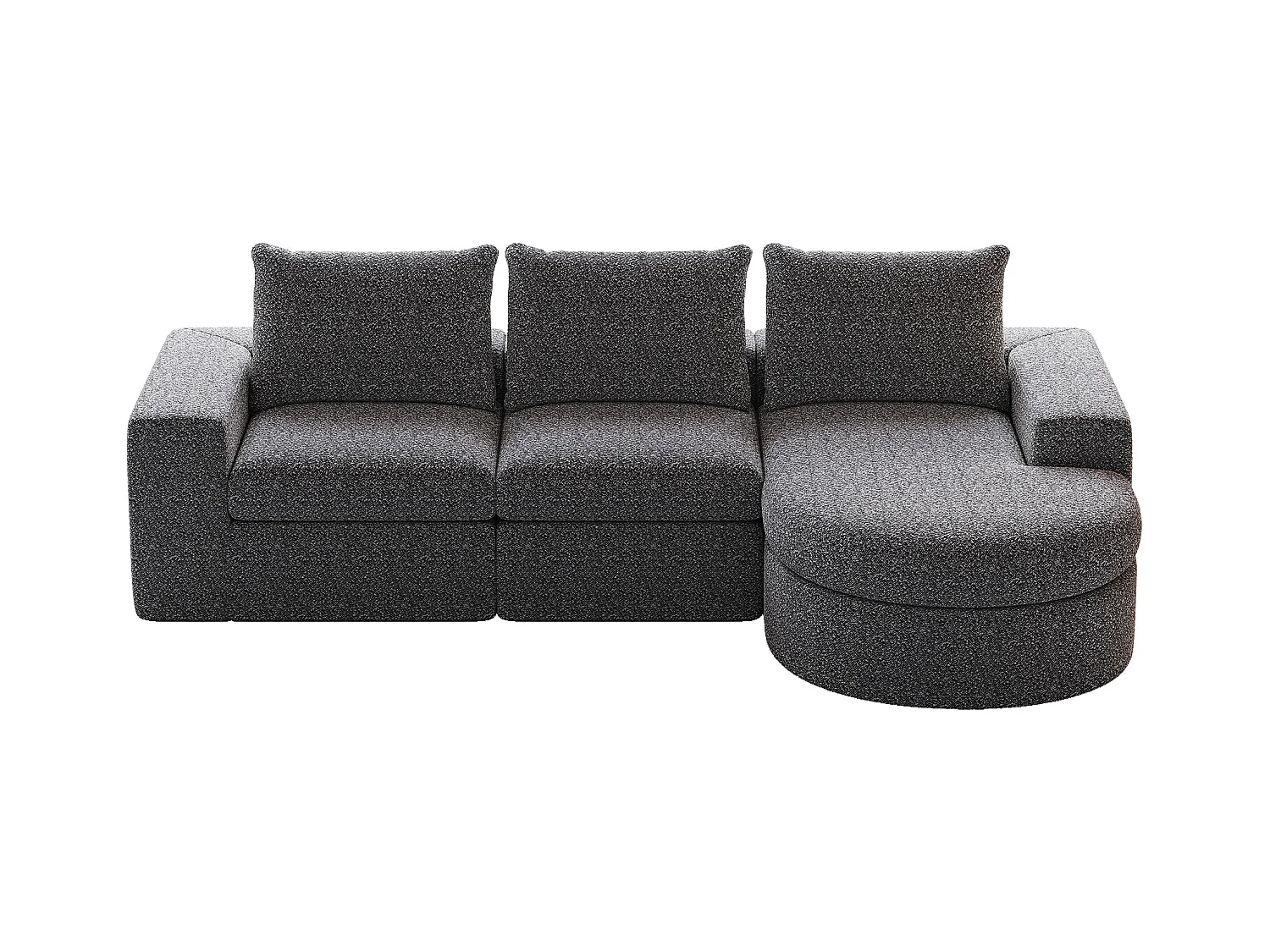 Canapé d'angle gris - Canapé 3 places avec 3 coussins et 2 appuis-têtes - chenille