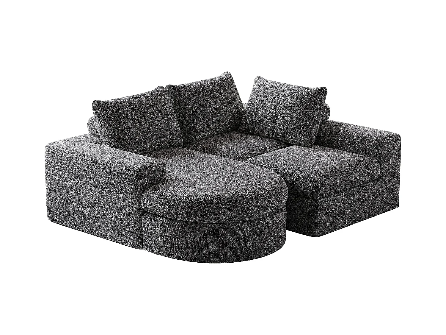 Canapé d'angle gris - Canapé 3 places avec 3 coussins et 2 appuis-têtes - chenille