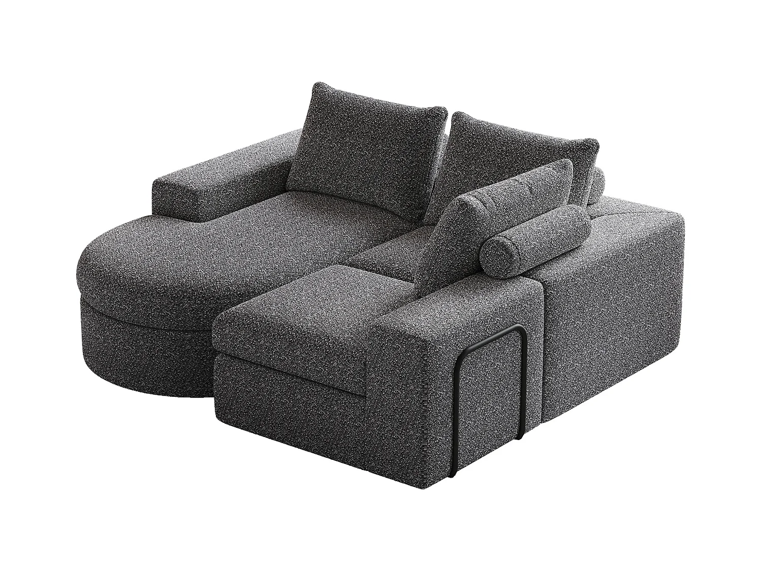 Canapé d'angle gris - Canapé 3 places avec 3 coussins et 2 appuis-têtes - chenille