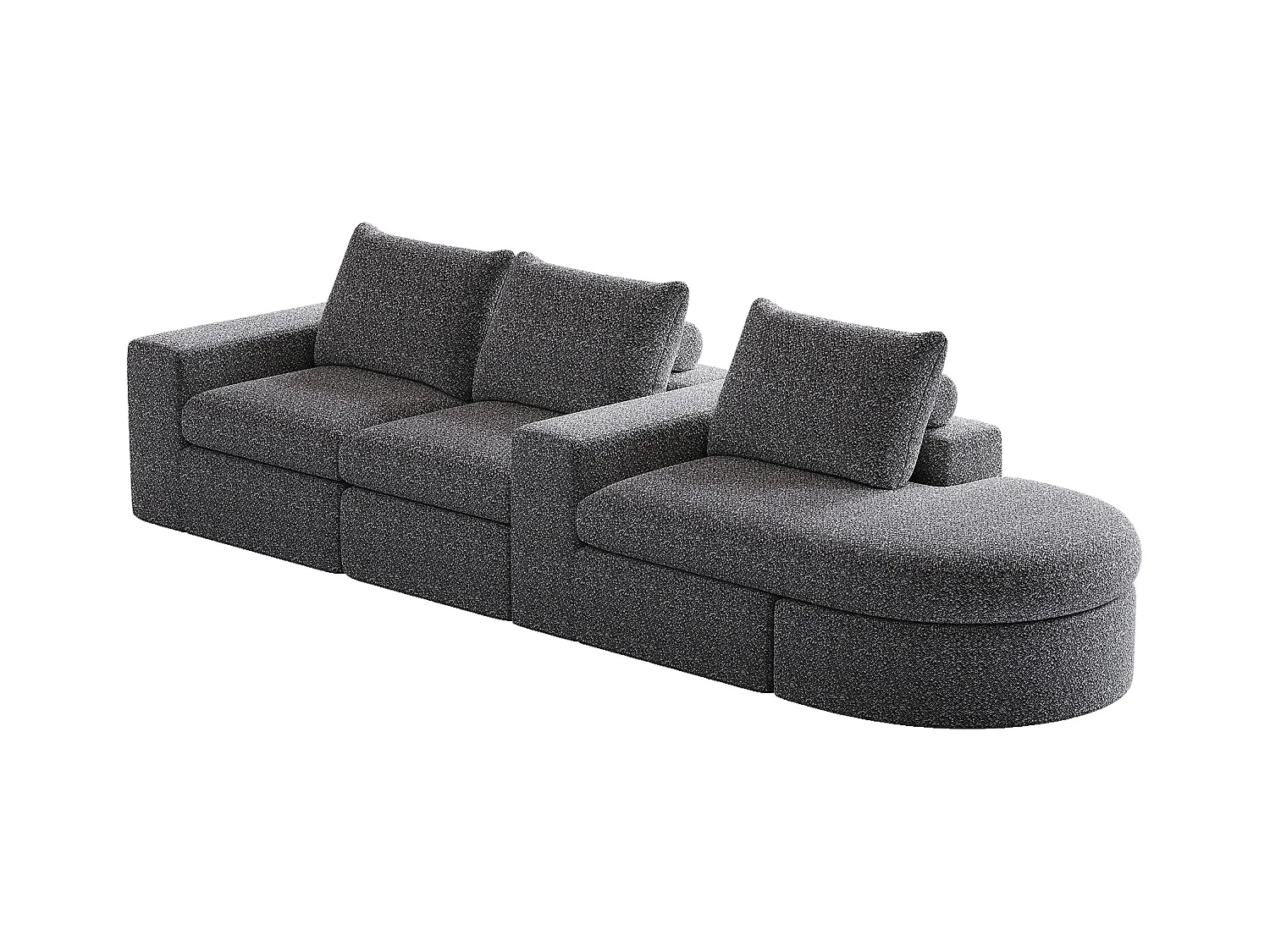 Canapé d'angle gris - Canapé 3 places avec 3 coussins et 2 appuis-têtes - chenille