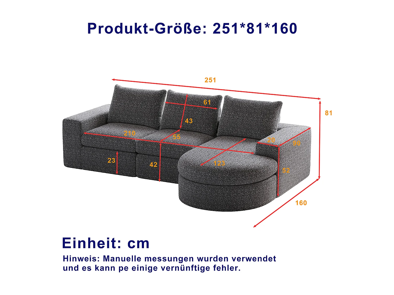 Canapé d'angle gris - Canapé 3 places avec 3 coussins et 2 appuis-têtes - chenille