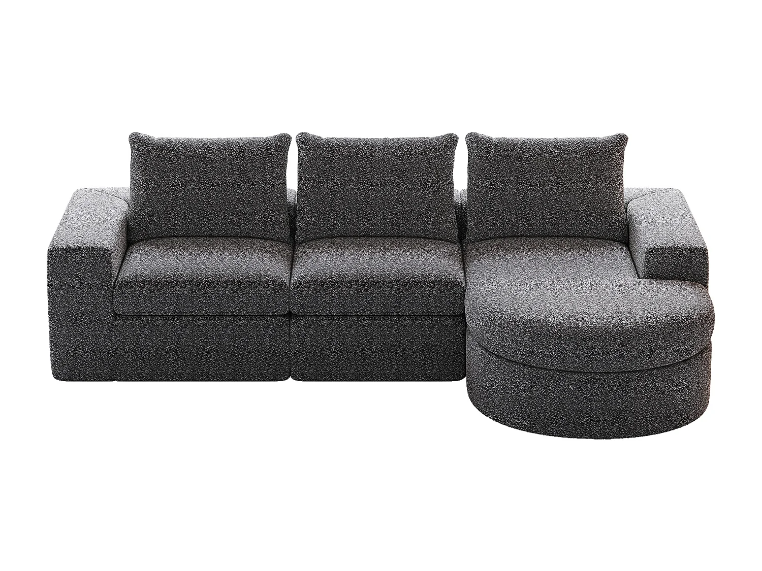 Canapé d'angle gris - Canapé 3 places avec 3 coussins et 2 appuis-têtes - chenille