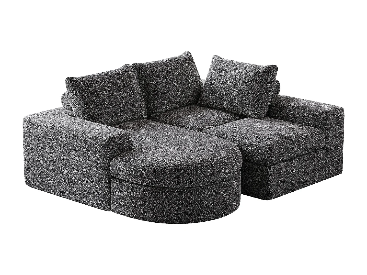 Canapé d'angle gris - Canapé 3 places avec 3 coussins et 2 appuis-têtes - chenille