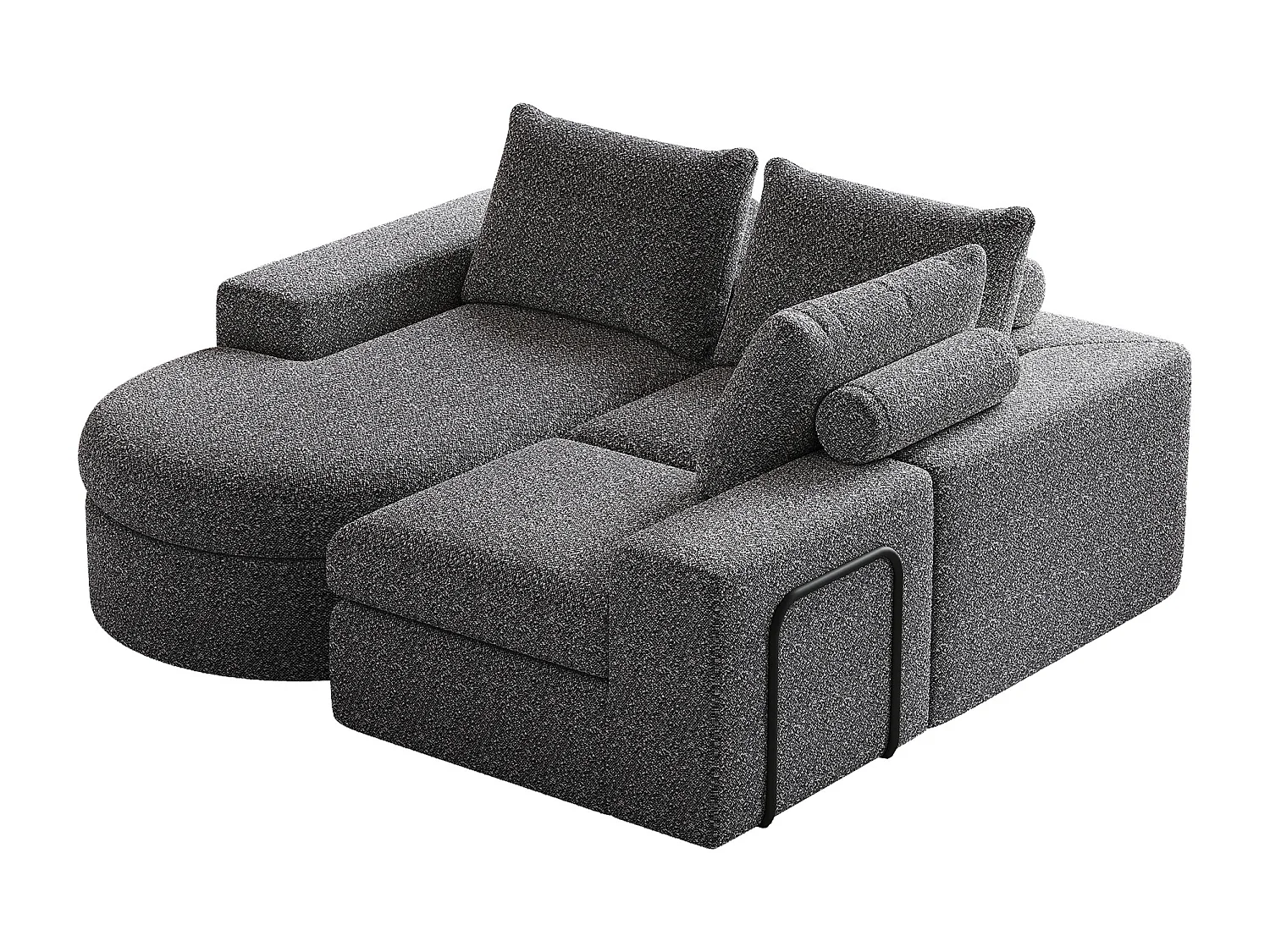 Canapé d'angle gris - Canapé 3 places avec 3 coussins et 2 appuis-têtes - chenille