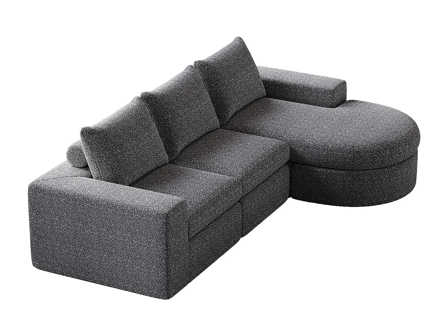 Canapé d'angle gris - Canapé 3 places avec 3 coussins et 2 appuis-têtes - chenille