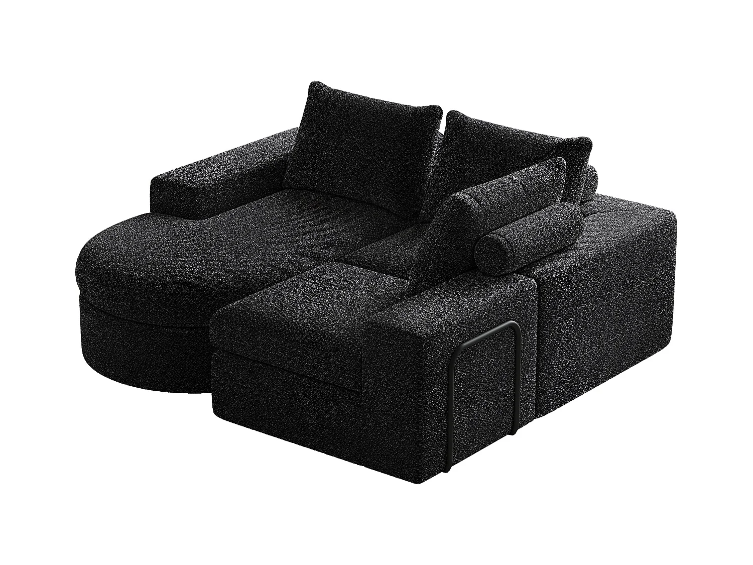 Canapé d'angle noir - Canapé 3 places avec 3 coussins et 2 appuis-têtes - chenille