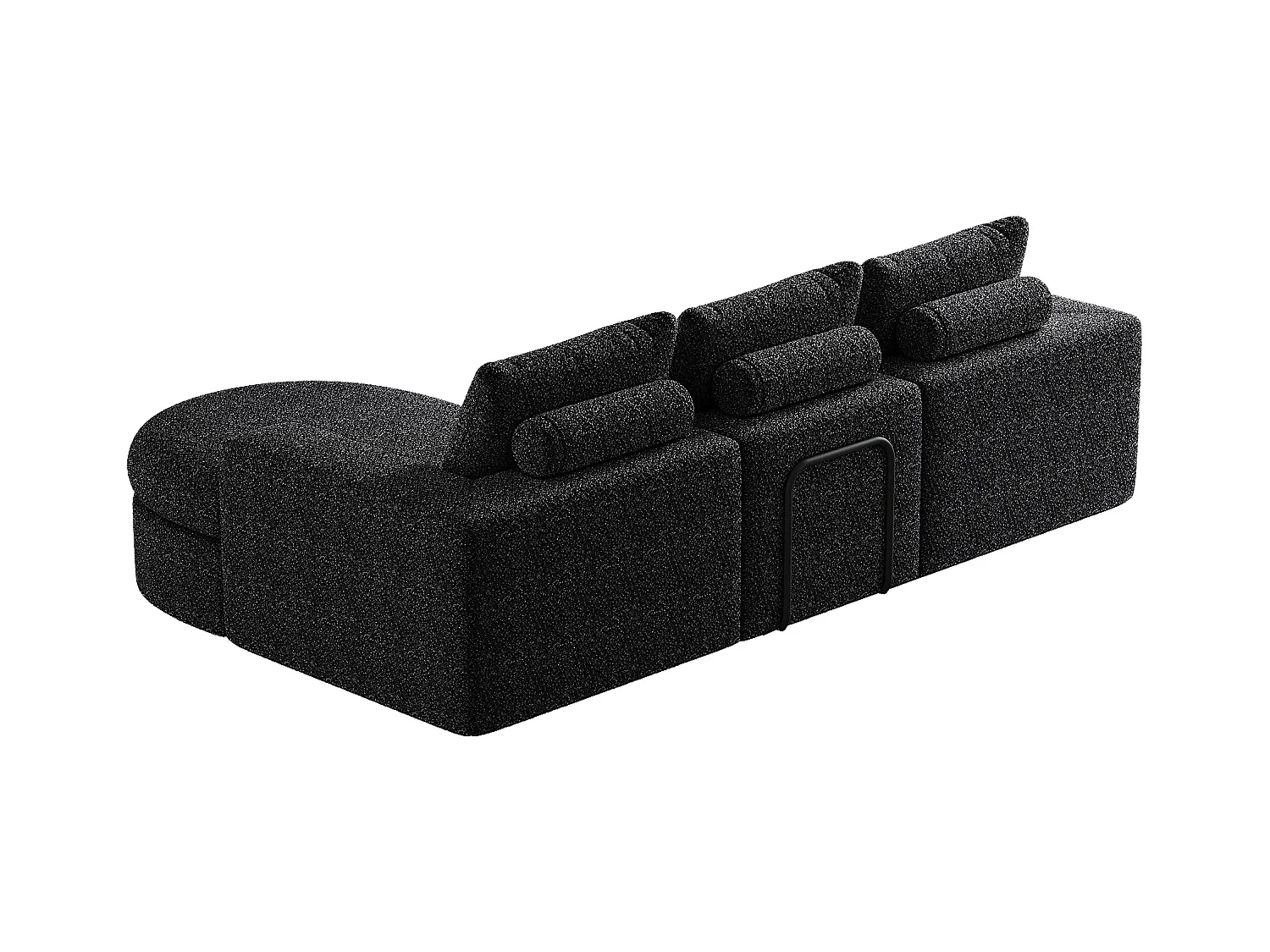 Canapé d'angle noir - Canapé 3 places avec 3 coussins et 2 appuis-têtes - chenille