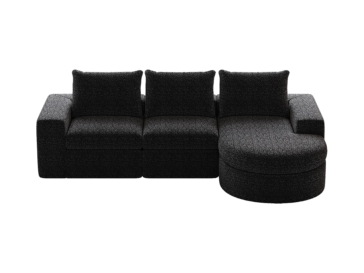 Canapé d'angle noir - Canapé 3 places avec 3 coussins et 2 appuis-têtes - chenille