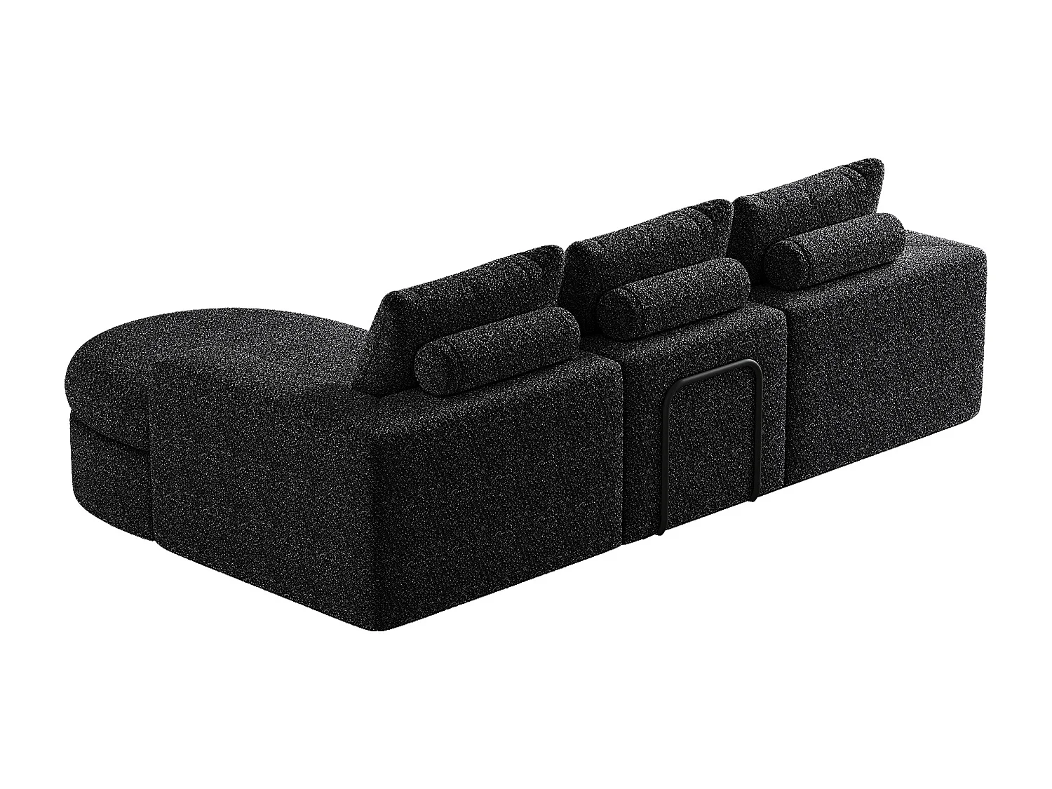 Canapé d'angle noir - Canapé 3 places avec 3 coussins et 2 appuis-têtes - chenille