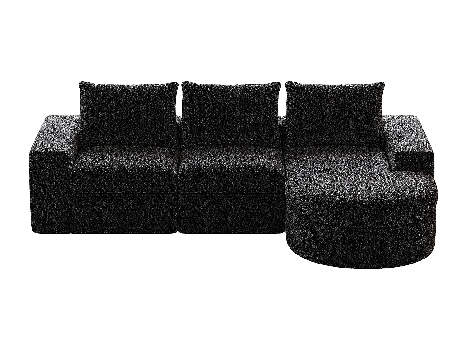 Canapé d'angle noir - Canapé 3 places avec 3 coussins et 2 appuis-têtes - chenille