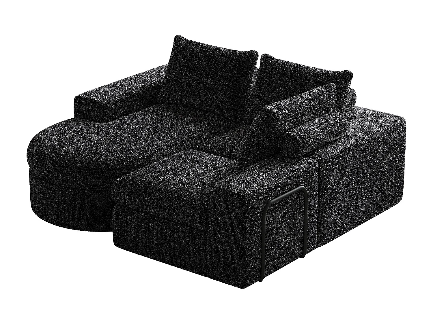 Canapé d'angle noir - Canapé 3 places avec 3 coussins et 2 appuis-têtes - chenille