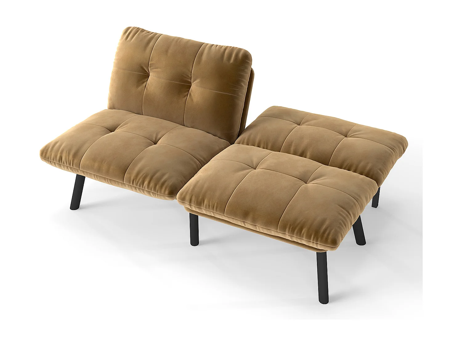 2-Sitzer-Sofa – Gerades Sofa mit klappbarer Rückenlehne und Metallbeinen – Brauner Samt