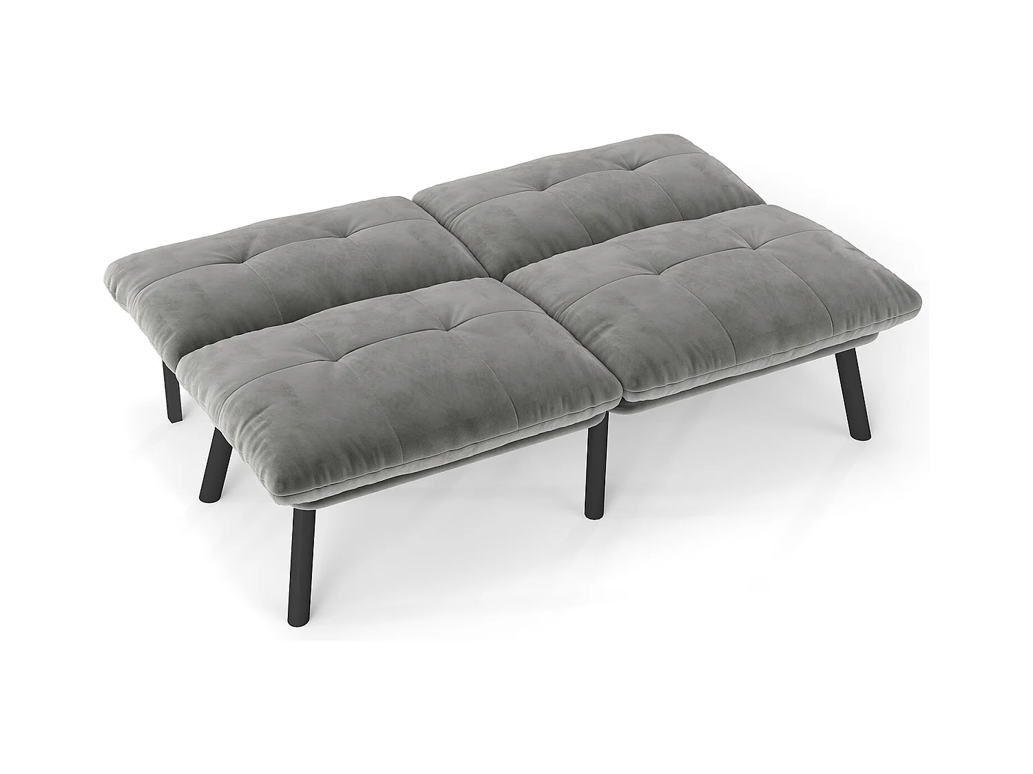 2-Sitzer-Sofa – Gerades Sofa mit klappbarer Rückenlehne und Metallbeinen – Grauer Samt