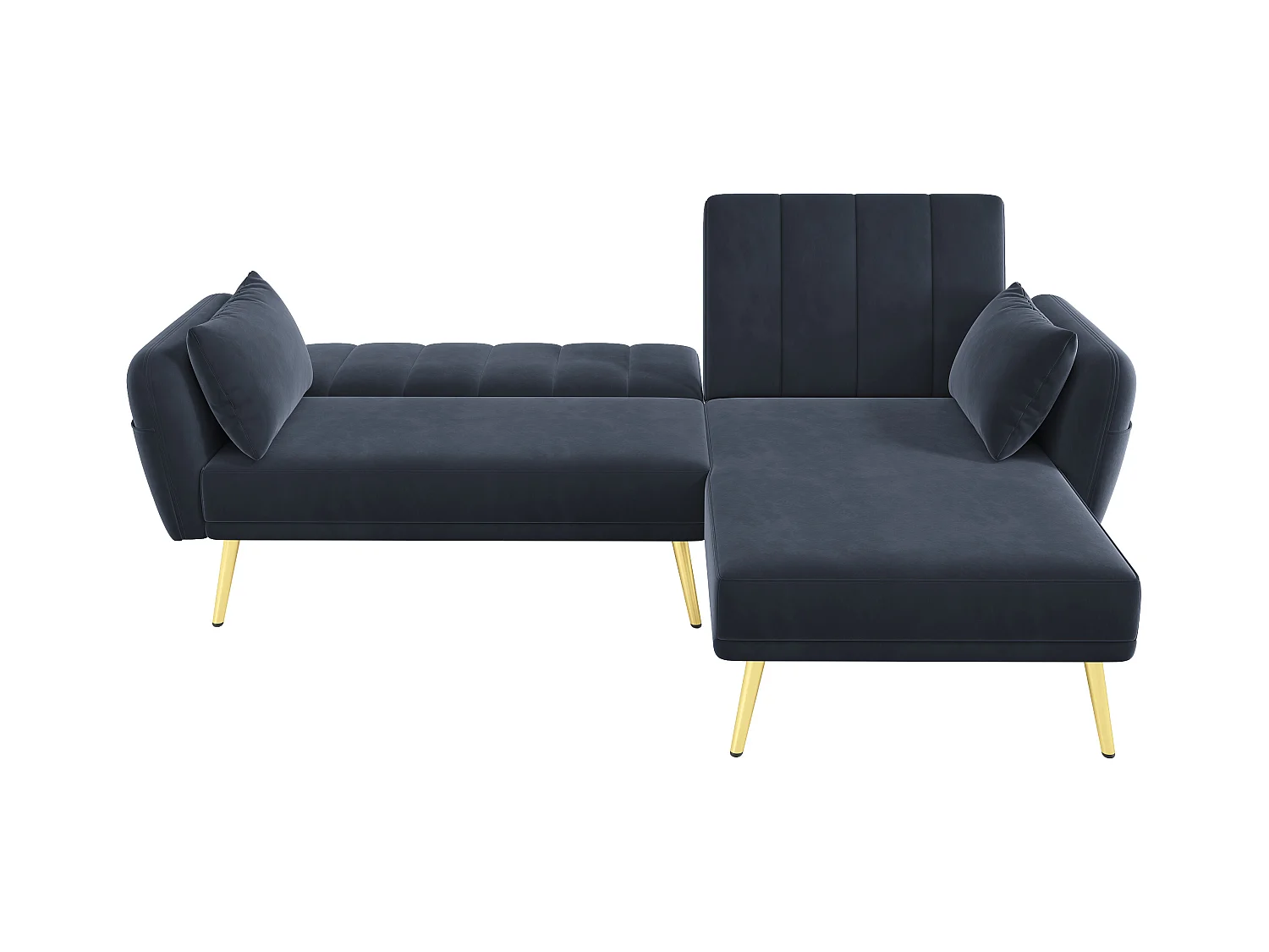 Schwarzes Ecksofa - 3-Sitzer-Sofa mit 3-fach verstellbarer Rückenlehne und Seitentaschen - Samt