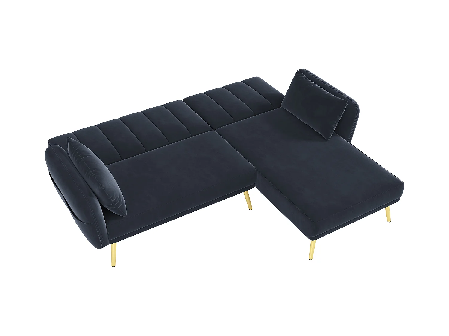 Schwarzes Ecksofa - 3-Sitzer-Sofa mit 3-fach verstellbarer Rückenlehne und Seitentaschen - Samt
