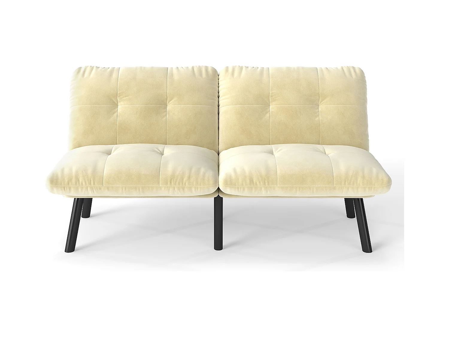 2-Sitzer-Sofa – Gerades Sofa mit klappbarer Rückenlehne und Metallbeinen – Beigefarbener Samt