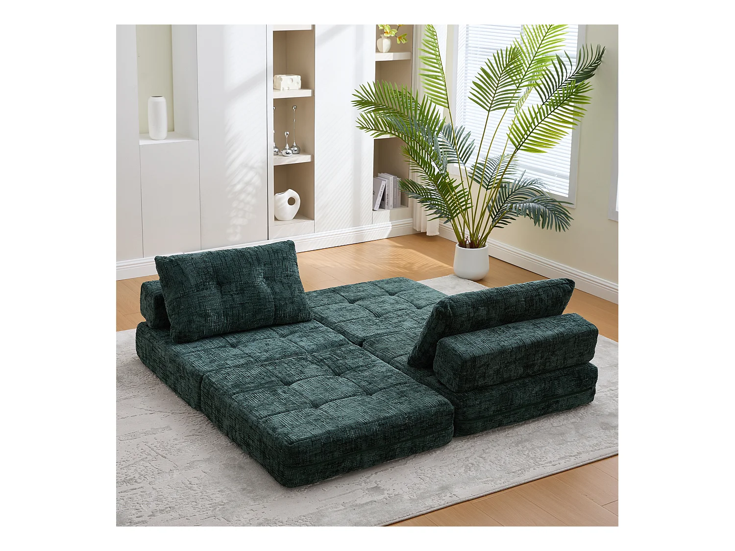 Canapé 1 place vert - Canapé pliant avec dossier et coussins - chenille