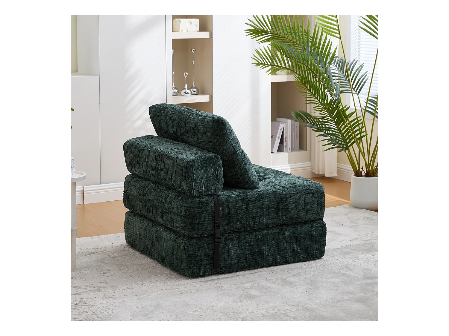 Canapé 1 place vert - Canapé pliant avec dossier et coussins - chenille