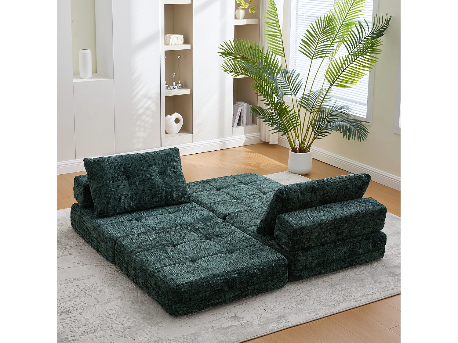 Groene 1-zitsbank - Opklapbare bank met rugleuning en kussens - chenille